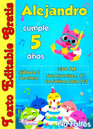 Invitación editable de Baby Shark 01