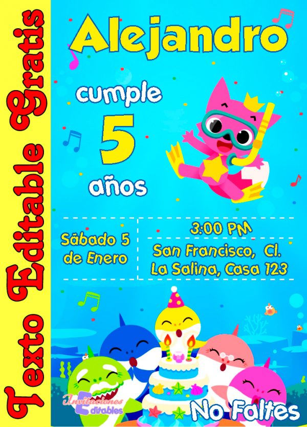 Invitación editable de Baby Shark 01