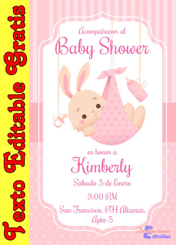 Invitación editable de Baby Shower de niña 01