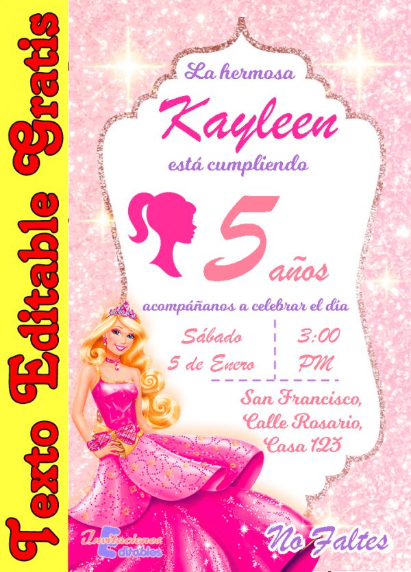Invitación editable de Barbie 01