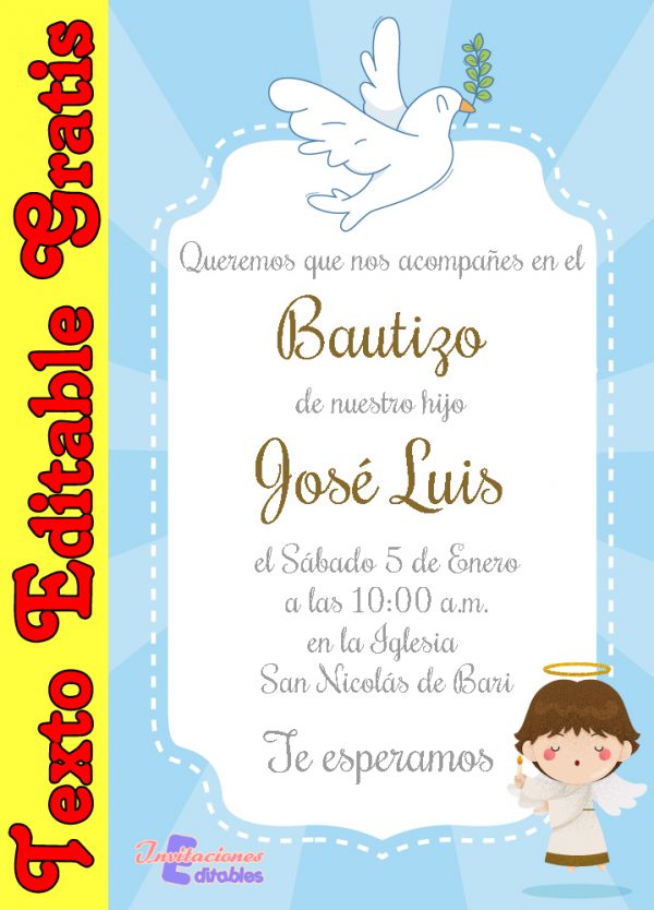 Invitación editable de Bautizo Niño 01