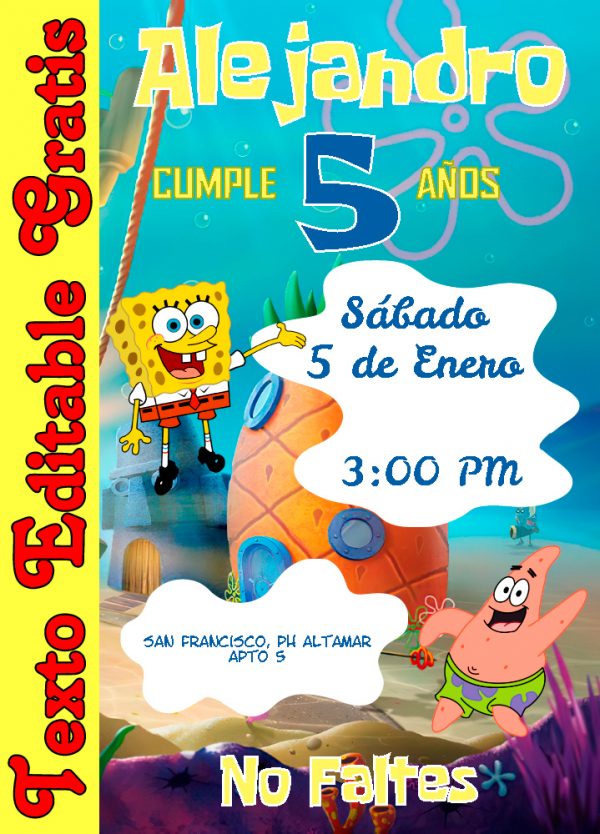 Invitación Editable de Bob Esponja