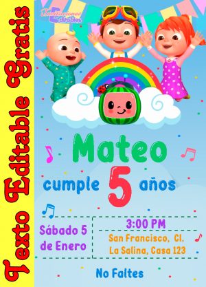 Invitación de Cocomelon 01 editable gratis