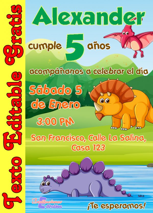 Invitación de Dinosaurios editables