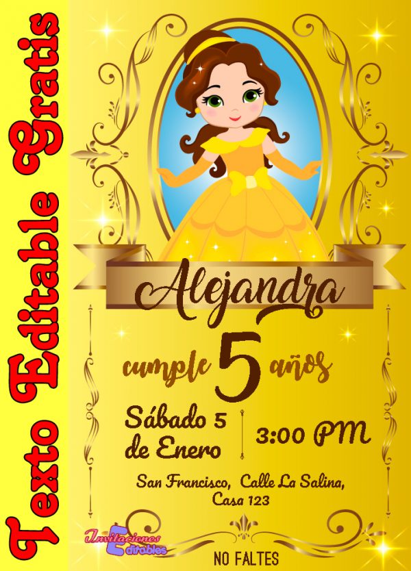 Invitación editable de La Bella y La Bestia 01