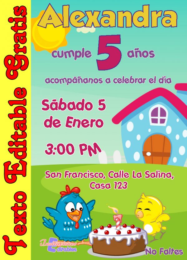 Invitación editable de la Gallina Pintadita 01