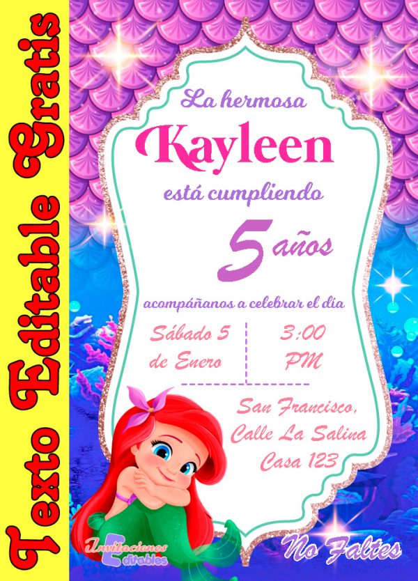Invitación editable de La Sirenita 01