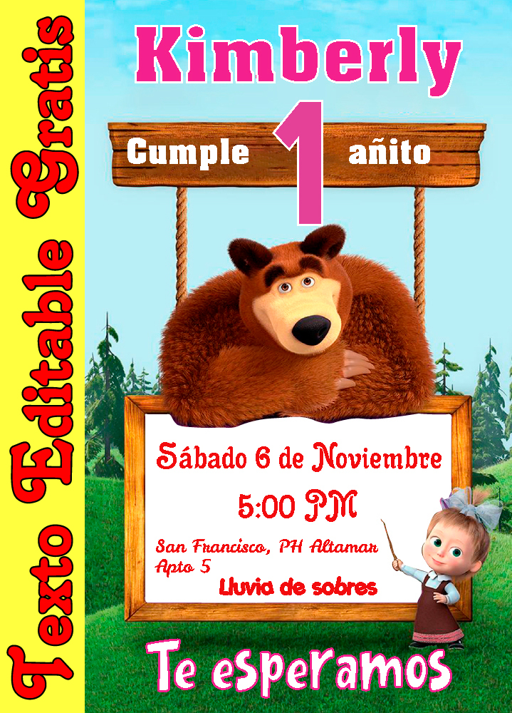 seco Subdividir hígado Invitación de Masha y el Oso Gratis - Invitaciones Editables 2023