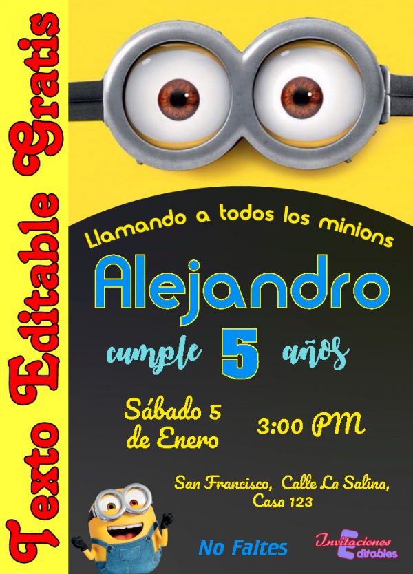 Invitación editable de Minions 01