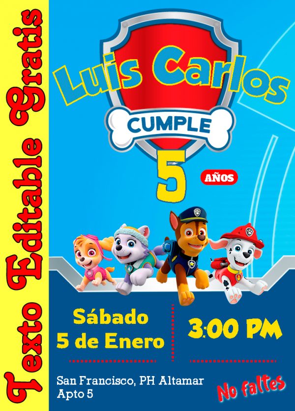 Invitación de Paw Patrol Editable