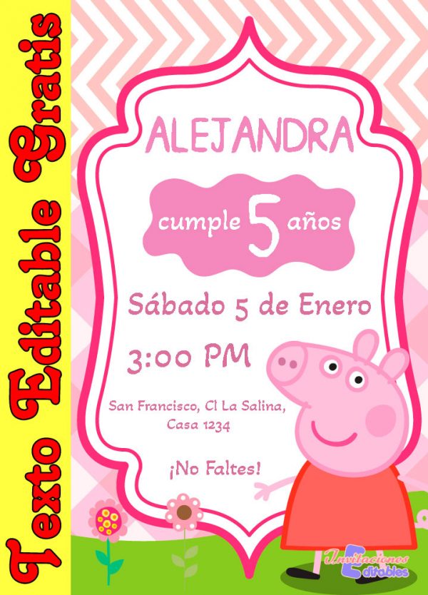 Invitación Editable de Peppa Pig
