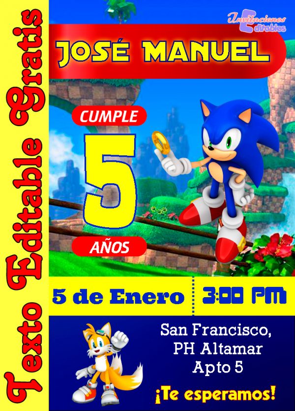 Invitación Editable de Sonic
