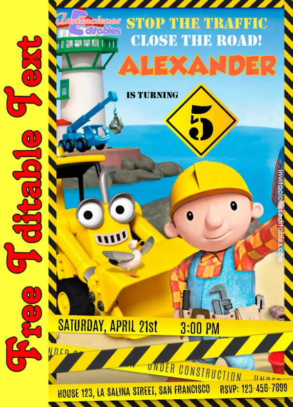 Free Bob The Builder Invitation to edit