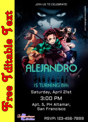 Free Demon Slayer Invitation to edit