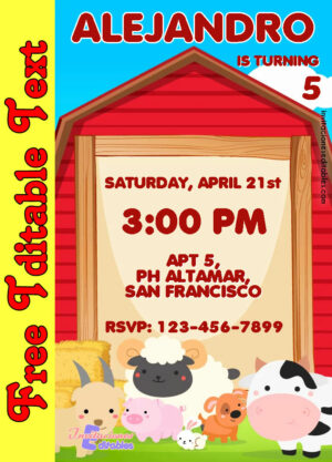 Free Farm Animals Invitation for boy to edit