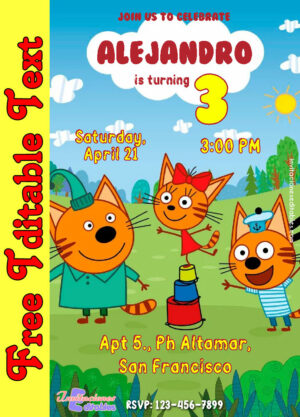 Free Kid e Cat Invitation to edit