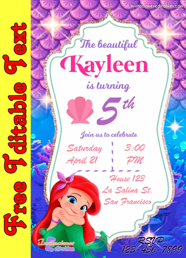 Free Little Mermaid Invitation to edit