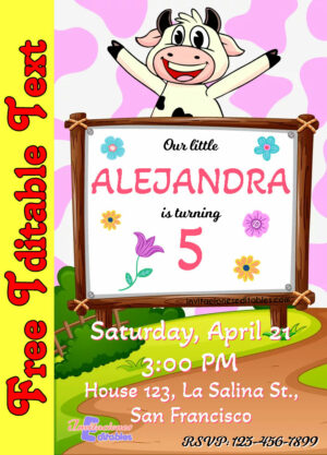 Free Lola the Cow Invitation to edit