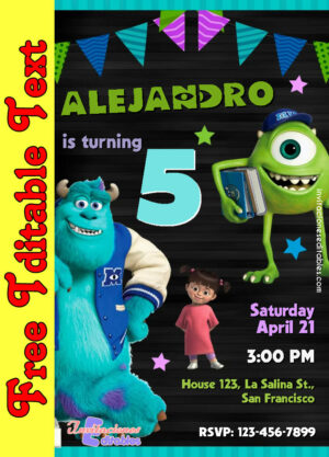 Free Monster Inc Invitation to edit