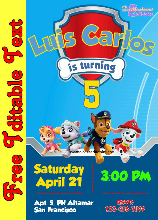 Free Paw Patrol Invitation to edit