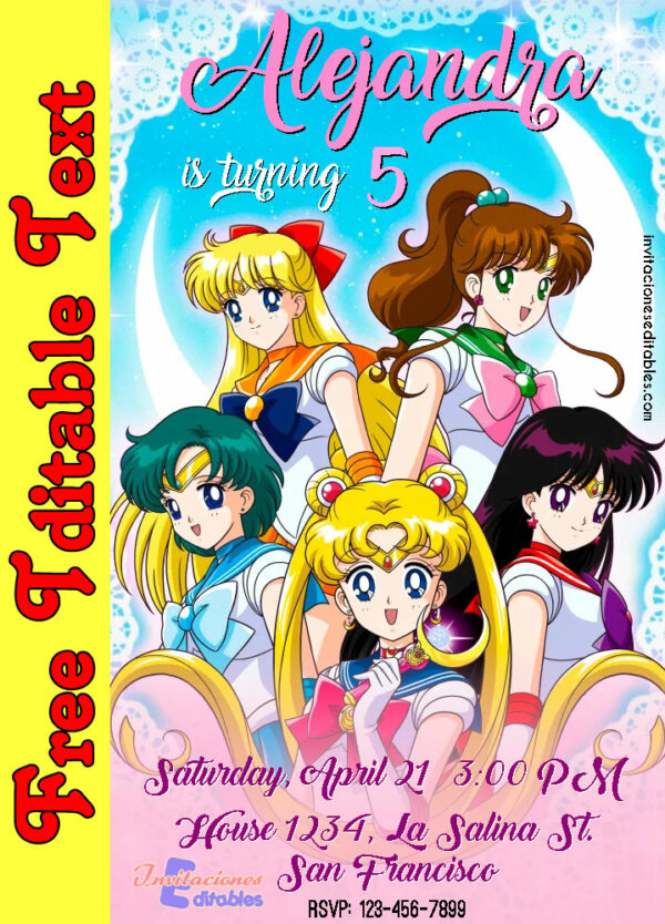 Free Sailor Moon Invitation to edit