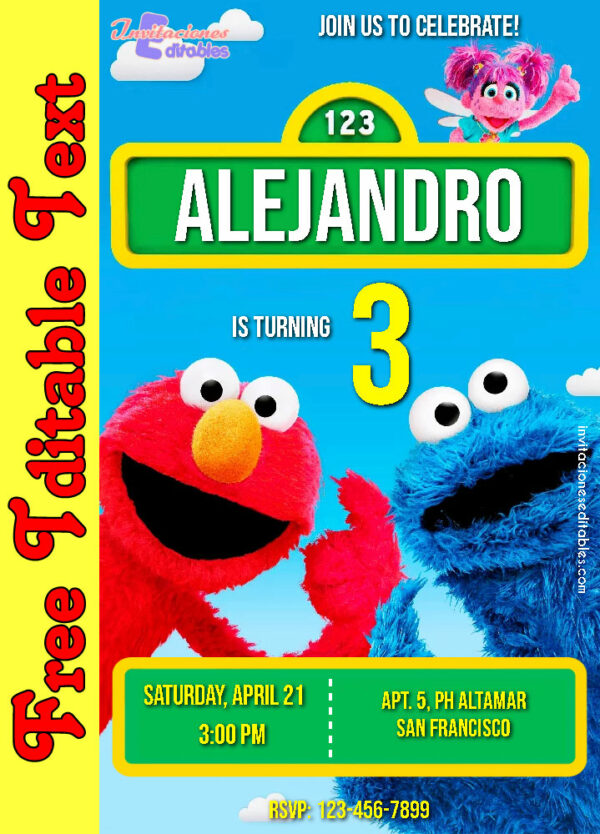 Free Sesame Street Invitation to edit