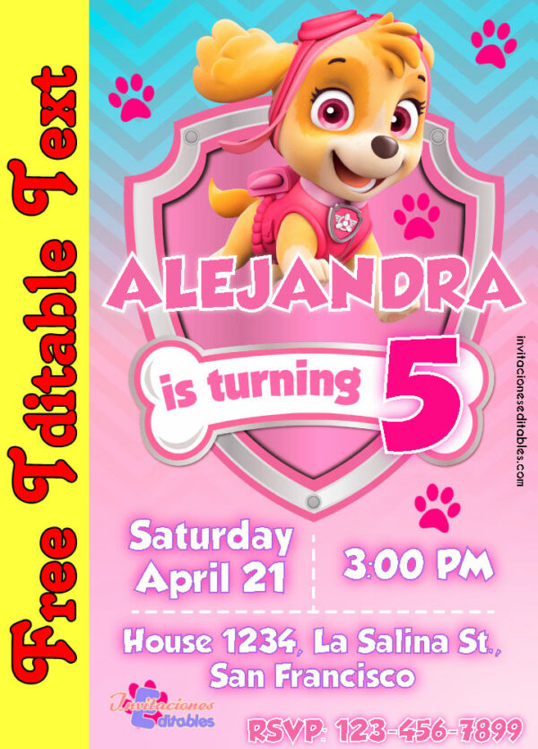 Free Skye Paw Patrol Invitation to edit