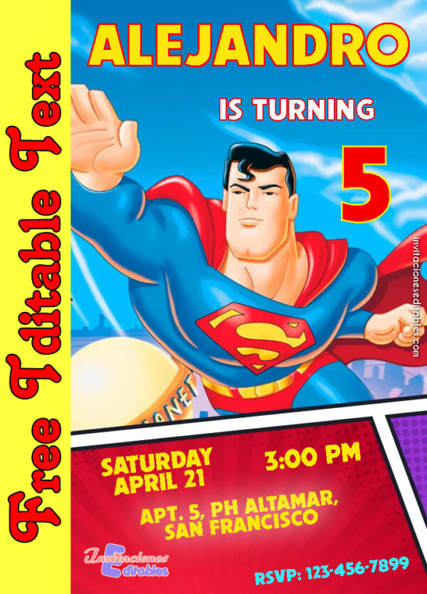 Free Super Man Invitation to edit
