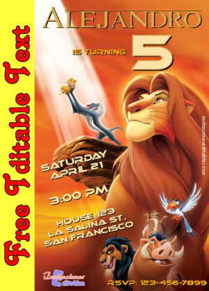 Free The Lion King Invitation to edit