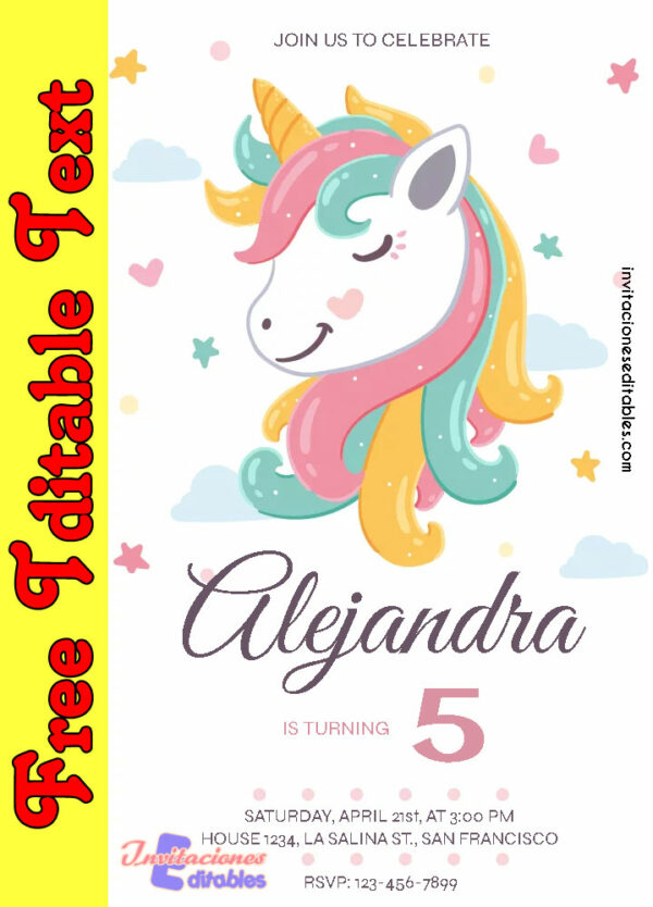 Free Unicorn Invitation to edit