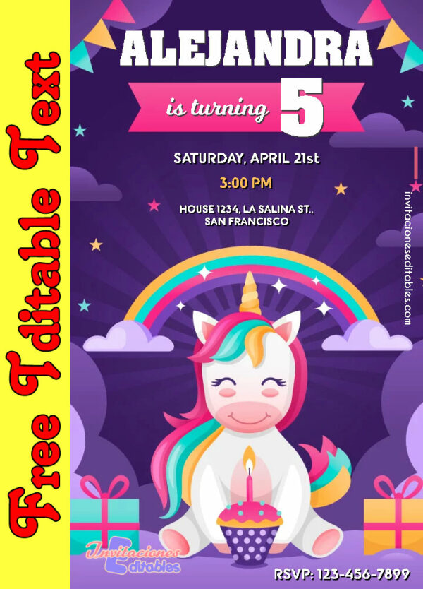 Free Unicorn Invitation to edit