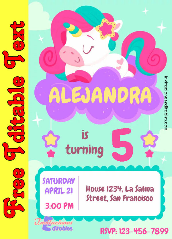 Free Unicorn Invitation to edit