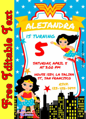 Free Wonder Woman Invitation to edit