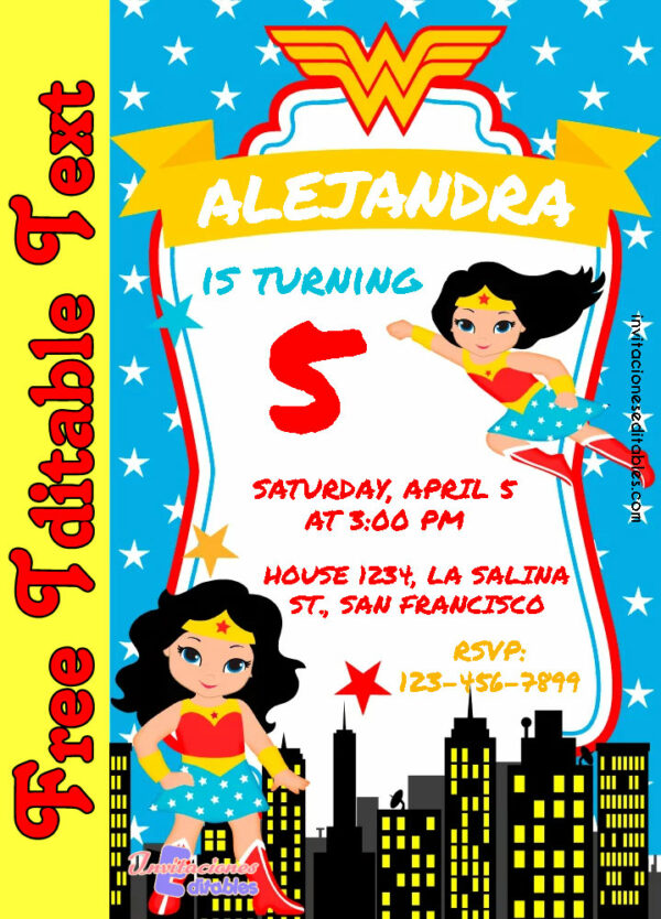 Free Wonder Woman Invitation to edit