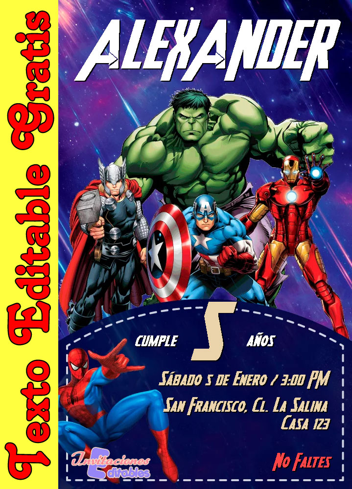 recibir Gracias Frustración Invitación de Avengers Gratis - Invitaciones Editables 2023
