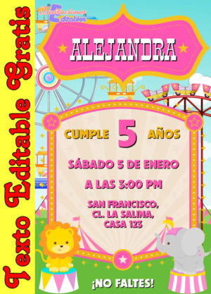 Invitación de Circo para niña (Rosado) para editar