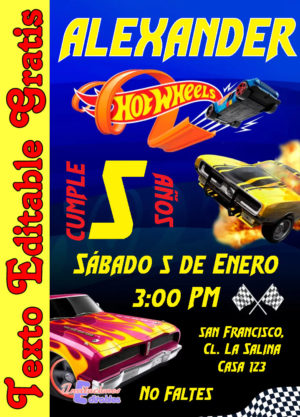 Invitación de Hot Wheels para editar
