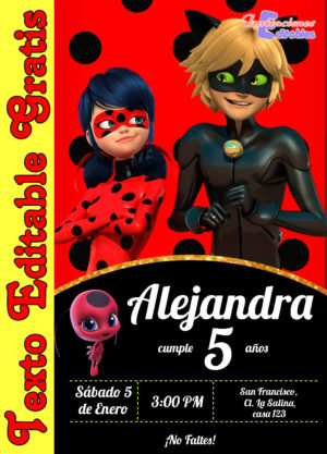 Invitación de Ladybug Miraculous para editar