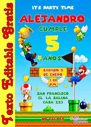 Invitación de Mario Bros editable