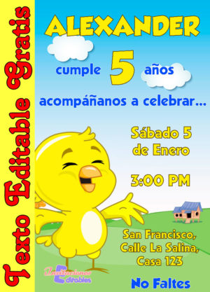 Invitación de Mi Pollito Amarillito para editar