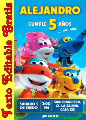 Invitación de Super Wings para editar
