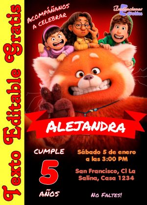 Invitación de Turning Red editable