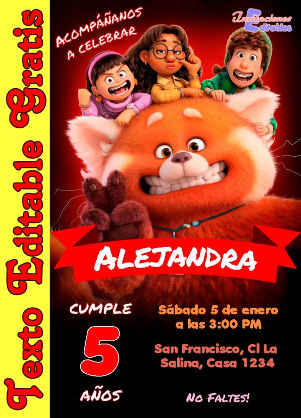 Invitación de Turning Red editable