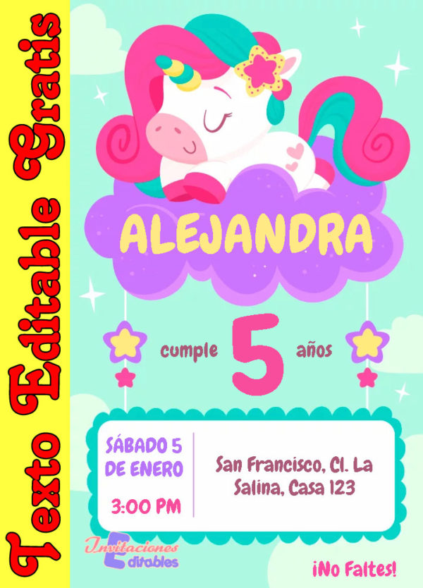 Invitación de Unicornio gratis
