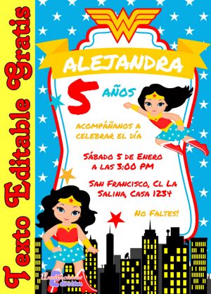 Invitación Editable de La Mujer Maravilla