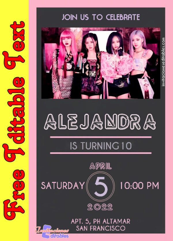 Free Black Pink Invitation to edit