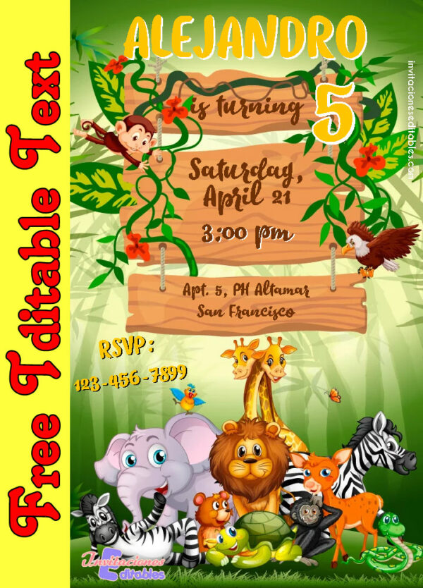 Free Safari Animals Invitation to edit