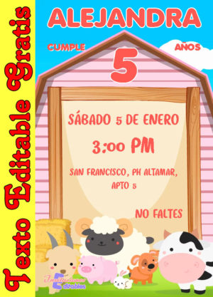 Invitación de Animales de la Granja (Niña) para editar