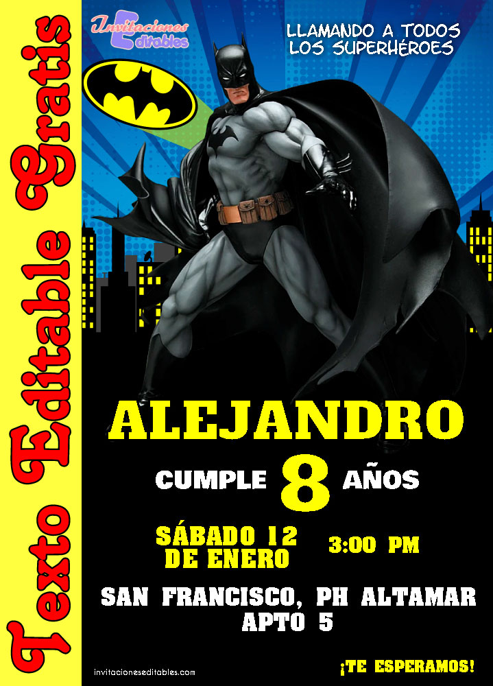 Invitación de Batman 01 Gratis - Invitaciones Editables 2023