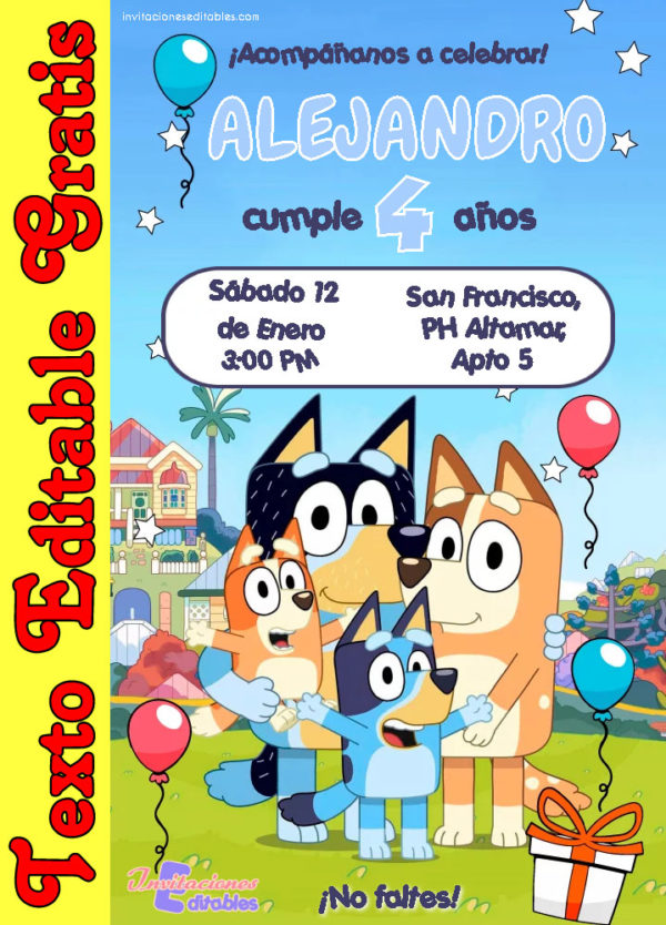 Invitación de Bluey para editar